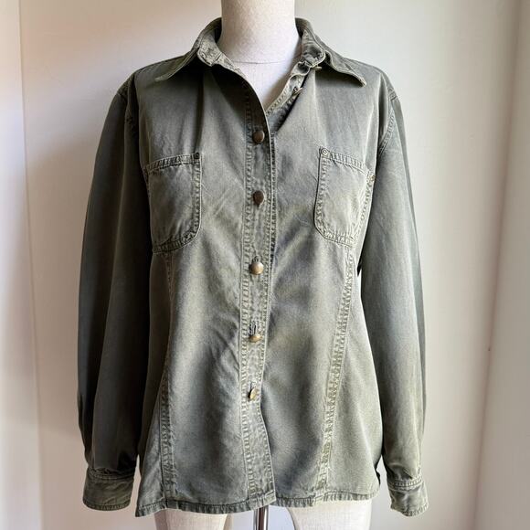 Vintage Paris Star Utility Shirt Jacket – Olive Green Tencel Cotton Blend - Picture 1 of 7